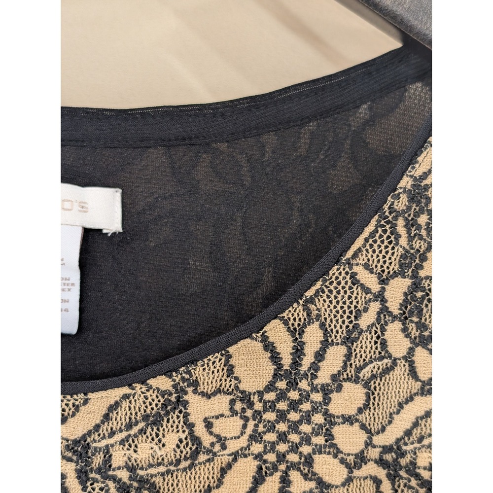 Chicos 3 Black Lace Long Sleeve Lined Top Blouse Elegant Party Evening - Picture 4 of 6